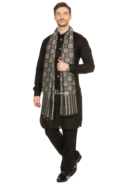 Pashtush India Mens Scarves Stoles and Mufflers Pashtush Mens Reversible Stole, Checkered Design - Black