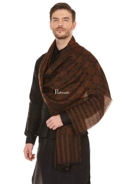 Pashtush India Mens Scarves Stoles and Mufflers Pashtush Mens Reversible Stole, Checkered Design - Espresso