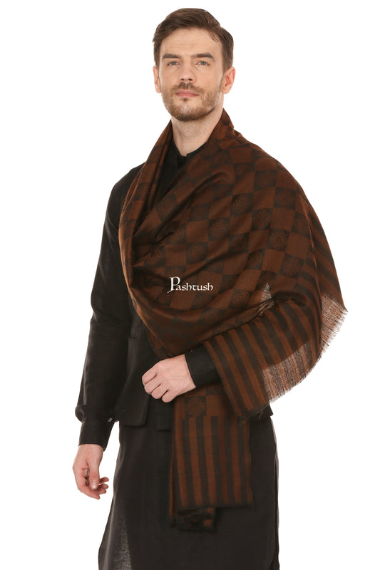 Pashtush India Mens Scarves Stoles and Mufflers Pashtush Mens Reversible Stole, Checkered Design - Espresso