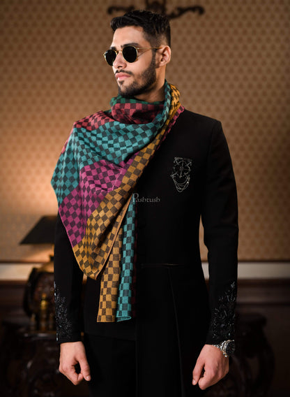 Pashtush India 70x200 Pashtush Mens Reversible Stole, checkered design Multi coloured