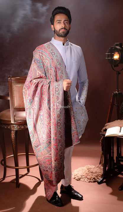 Pashtush India Mens Scarves Stoles and Mufflers Pashtush Mens Reversible Stole, Faux Pashmina, Woven Antique Heritage Design, Jamawar, Multicolour