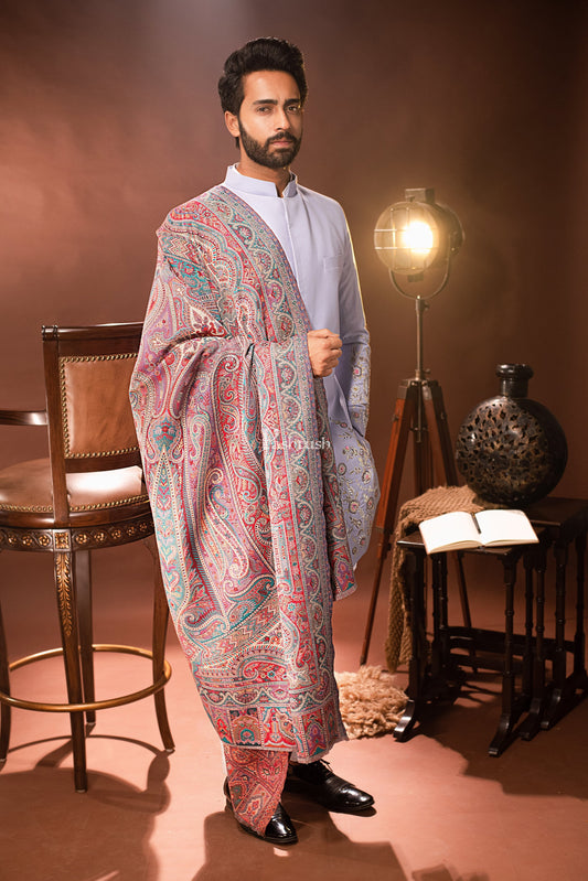 Pashtush India Mens Scarves Stoles and Mufflers Pashtush Mens Reversible Stole, Faux Pashmina, Woven Antique Heritage Design, Jamawar, Multicolour