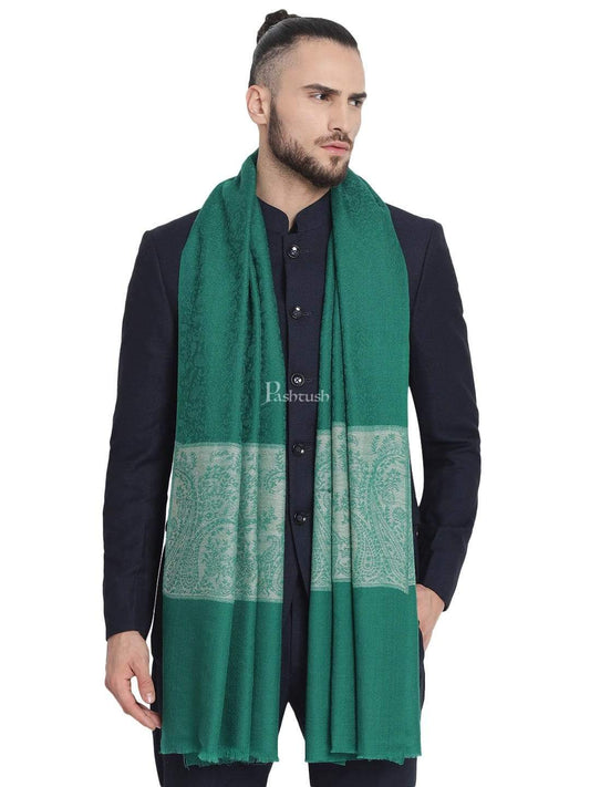 Pashtush India 70x200 Pashtush Mens Scarf with Chanting Paisleys Design, Soft and Warm, Emerald Green