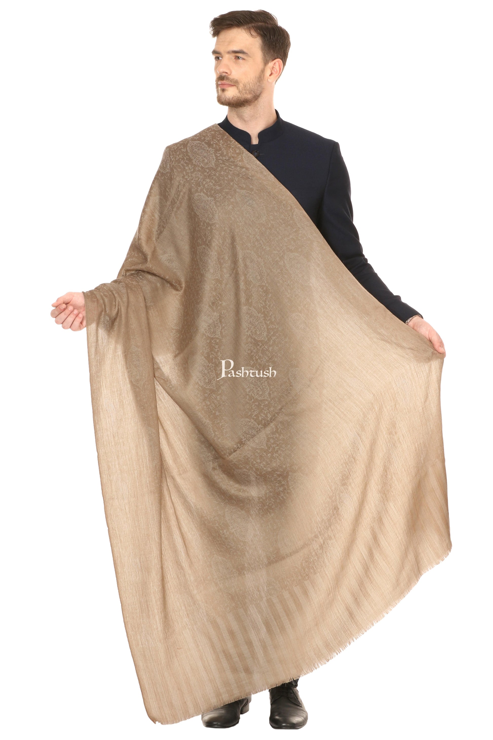 Pashtush India Mens Shawls Gents Shawl Pashtush Mens Shawl, Fine Wool Jacquard Weave, Soft And Light Weight