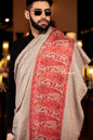 Pashtush India Mens Shawls Gents Shawl Pashtush Mens Shawl, Hand Embroidered Ethnic Weave Palla , Soft Fine Wool, Full Size, Taupe