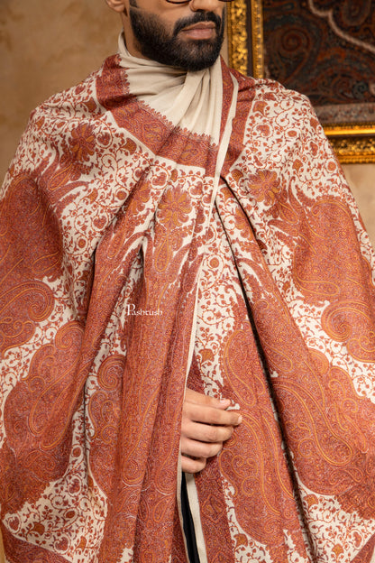 Pashtush India Mens Shawls Gents Shawl Pashtush Mens Shawl, Kashmiri Embroidery, Soft and Warm, Palla Design, Intricate stitch, Taupe
