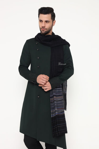 Pashtush India Mens Shawls Gents Shawl Pashtush Mens Shawl, Reversible Design, Black