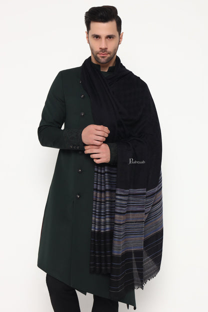 Pashtush India Mens Shawls Gents Shawl Pashtush Mens Shawl, Reversible Design, Black