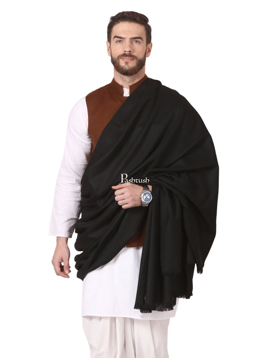 Pashtush India Mens Shawls Gents Shawl Pashtush Mens Shawl, Thick Lohi, 50% Australian Merino Wool, Black