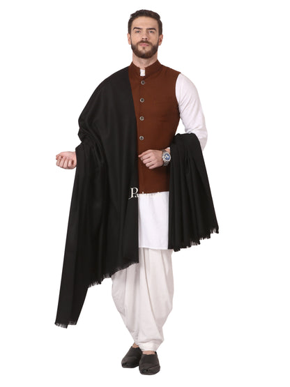 Pashtush India Mens Shawls Gents Shawl Pashtush Mens Shawl, Thick Lohi, 50% Australian Merino Wool, Black