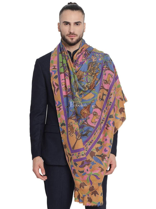 Pashtush India 114x228 Pashtush Mens Shikaar-Dar Hand Embroidered, Shawl In Fine Wool