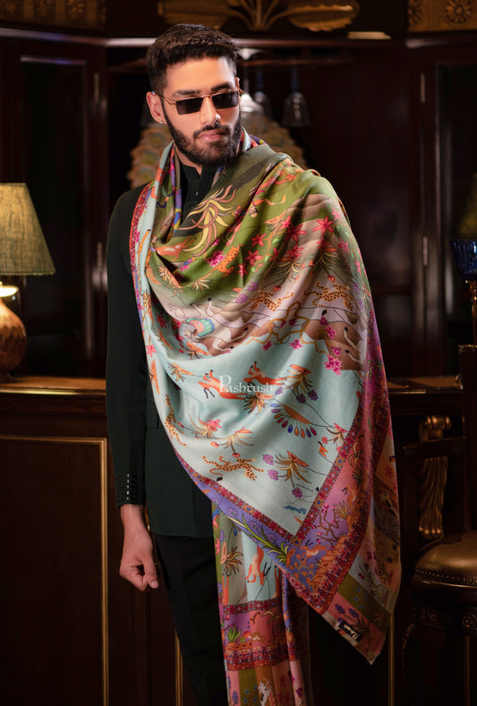 Pashtush India Mens Shawls Gents Shawl Pashtush Mens Shikaardar Shawl, 100% Pure Wool, Woolmark Certified, Full Size, Multicolour