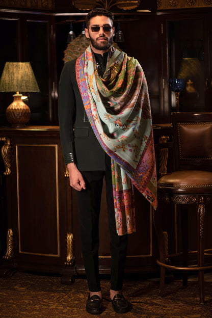 Pashtush India Mens Shawls Gents Shawl Pashtush Mens Shikaardar Shawl, 100% Pure Wool, Woolmark Certified, Full Size, Multicolour