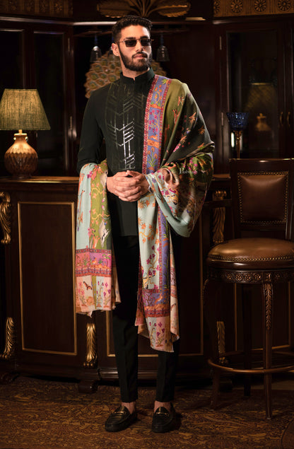 Pashtush India Mens Shawls Gents Shawl Pashtush Mens Shikaardar Shawl, 100% Pure Wool, Woolmark Certified, Full Size, Multicolour