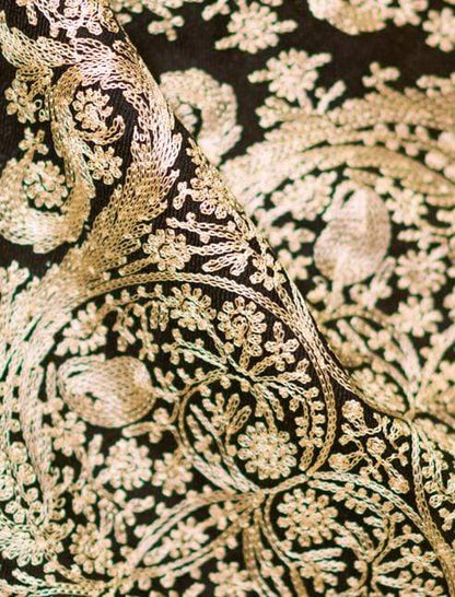 Pashtush Mens Silk-Fine Wool Fine Wool, Nalki Embroidery Needlework Stole