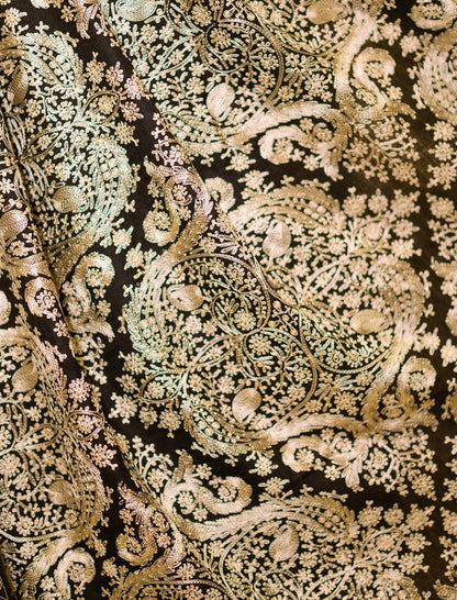 Pashtush Mens Silk-Fine Wool Fine Wool, Nalki Embroidery Needlework Stole