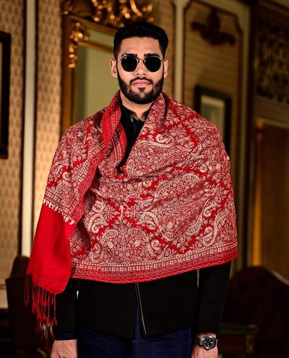 Pashtush India 70x200 Pashtush Mens Silk-Pashmina Fine Wool, Nalki Embroidery Needlework Stole
