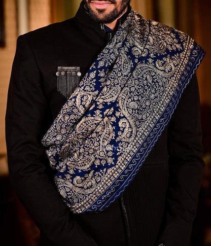Pashtush India 70x200 Pashtush Mens Silk-Pashmina Fine Wool, Nalki Embroidery Needlework Stole