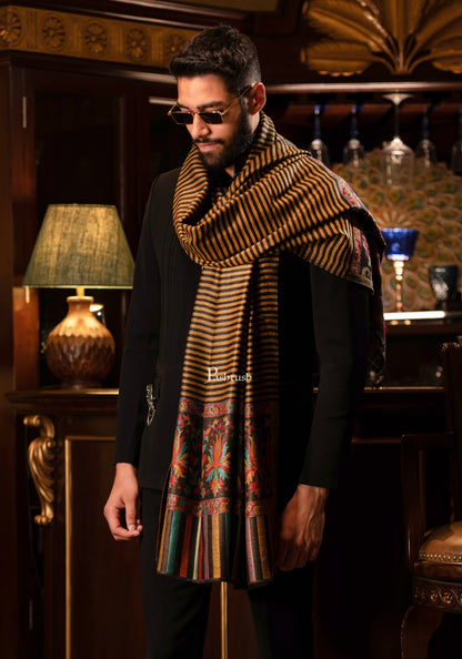 Pashtush India Mens Shawls Gents Shawl Pashtush Mens Soft Wool Cashmere Blended Stole With Ethnic Weave Palla, Multicolour