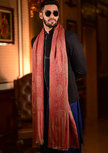 Pashtush India 70x200 Pashtush Mens Soft Wool, Reversible Stole Scarf, Self Paisley Weave, Ruby