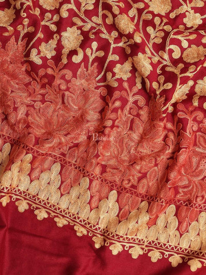 Pashtush India 100x200 Pashtush Mens Stole, Aari Embroidery, Maroon