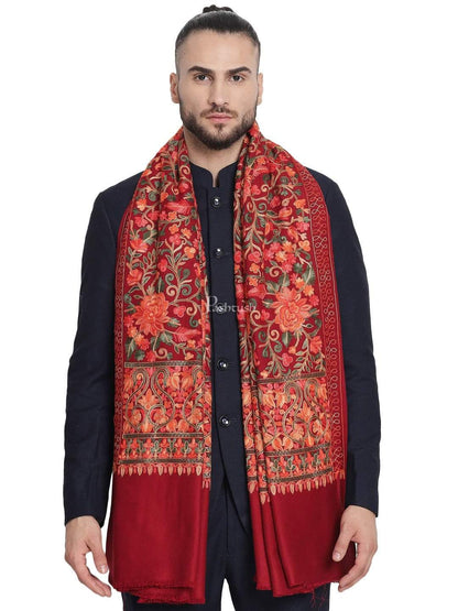Pashtush India 100x200 Pashtush Mens Stole, Aari Embroidery, Maroon