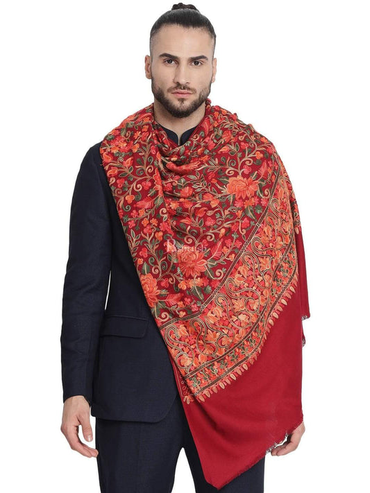 Pashtush India 100x200 Pashtush Mens Stole, Aari Embroidery, Maroon