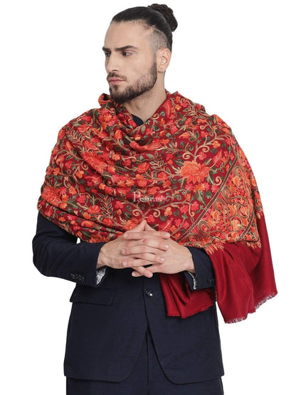 Pashtush India 100x200 Pashtush Mens Stole, Aari Embroidery, Maroon