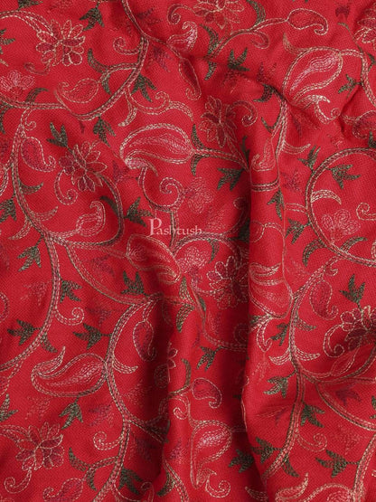 Pashtush India 100x200 Pashtush Mens Stole, Aari Embroidery, Red