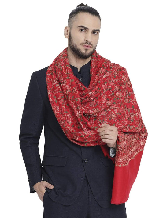 Pashtush India 100x200 Pashtush Mens Stole, Aari Embroidery, Red