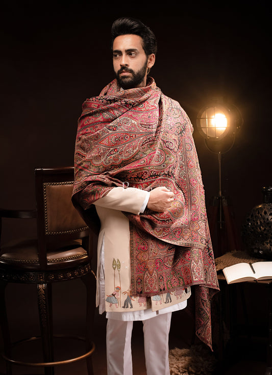 Pashtush India Mens Scarves Stoles and Mufflers Pashtush Mens Stole, Faux Pashmina, Woven Antique Heritage Design, Jamawar, Multicolour