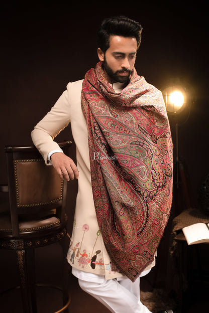 Pashtush India Mens Scarves Stoles and Mufflers Pashtush Mens Stole, Faux Pashmina, Woven Antique Heritage Design, Jamawar, Multicolour
