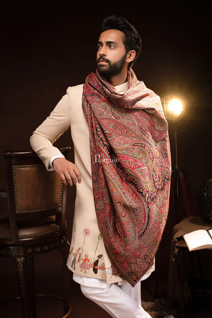 Pashtush India Mens Scarves Stoles and Mufflers Pashtush Mens Stole, Faux Pashmina, Woven Antique Heritage Design, Jamawar, Multicolour