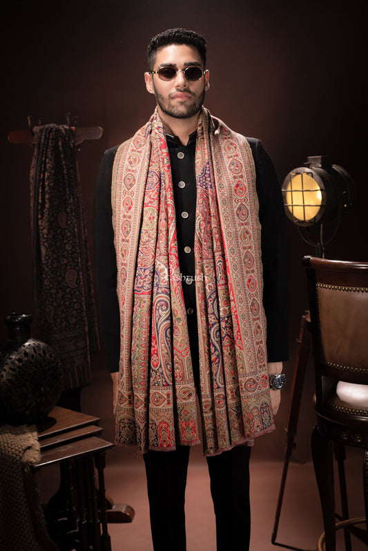 Pashtush India Mens Scarves Stoles and Mufflers Pashtush Mens Stole, Faux Pashmina, Woven Antique Heritage Design, Jamawar, Multicolour
