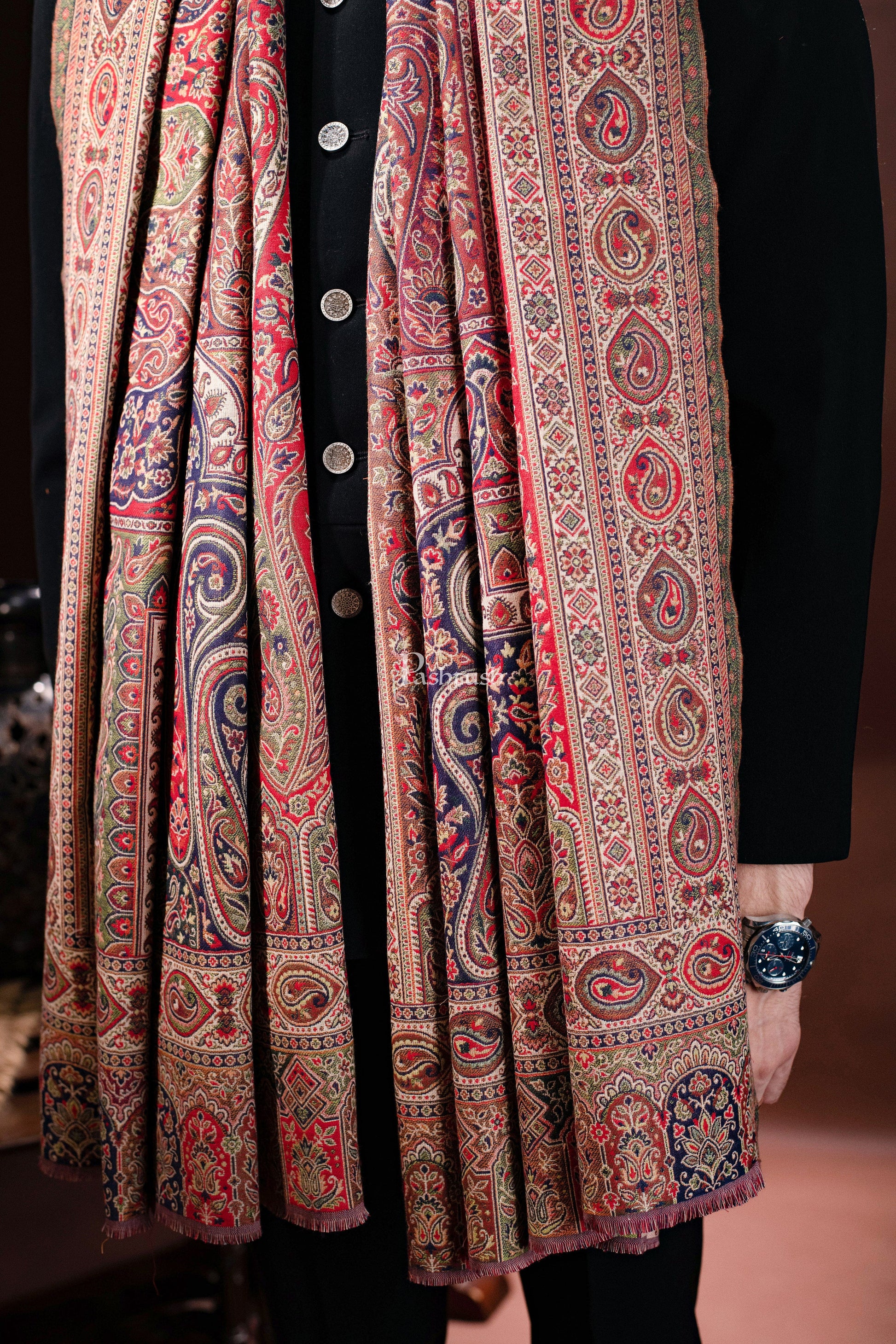 Pashtush India Mens Scarves Stoles and Mufflers Pashtush Mens Stole, Faux Pashmina, Woven Antique Heritage Design, Jamawar, Multicolour