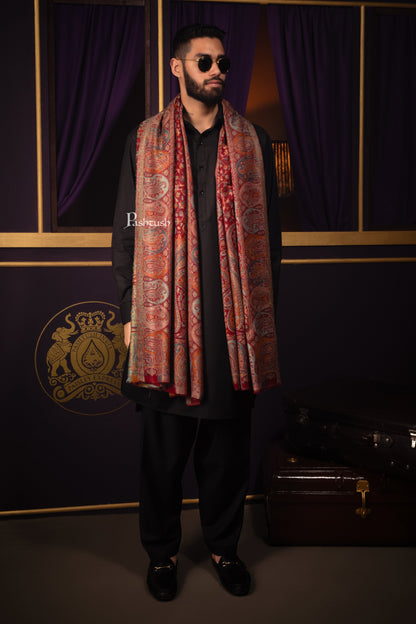 Pashtush India Mens Scarves Stoles and Mufflers Pashtush Mens Stole, Fine Wool, Ethnic Weave, Pailseys, Maroon