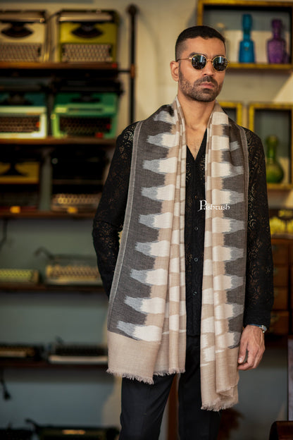 Pashtush India Mens Scarves Stoles and Mufflers Pashtush Mens Stole, Ikkat  Design, Beige