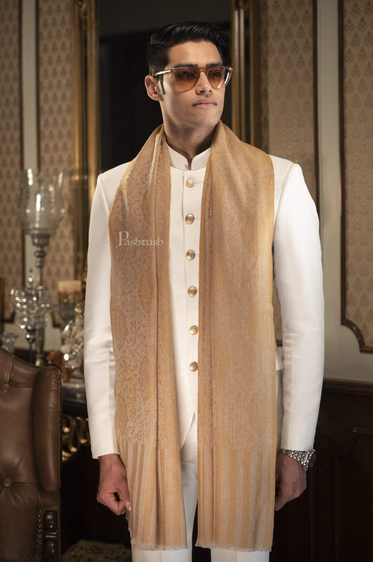 Pashtush India 100x200 Pashtush Mens Stole Scarf, Extra Soft Wool - Medallion Mustard
