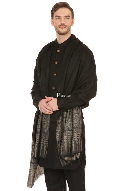 Pashtush India Mens Scarves Stoles and Mufflers Pashtush Mens Stole Scarf, Extra Soft Wool - Rich Black