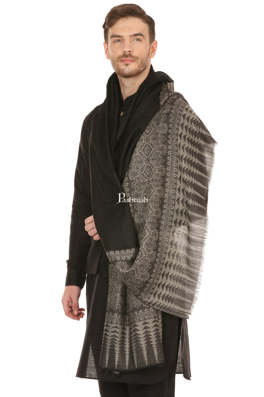 Pashtush India Mens Scarves Stoles and Mufflers Pashtush Mens Stole Scarf, Extra Soft Wool - Rich Black