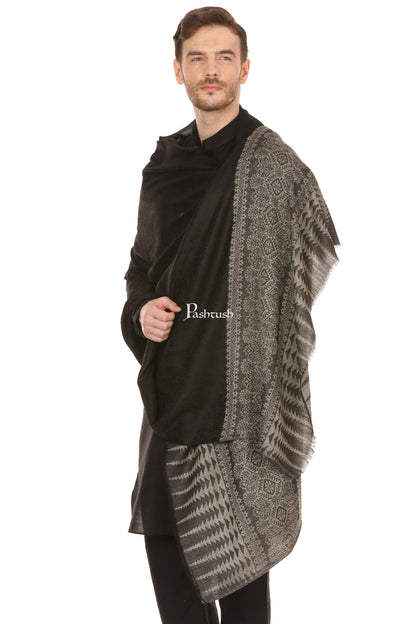 Pashtush India Mens Scarves Stoles and Mufflers Pashtush Mens Stole Scarf, Extra Soft Wool - Rich Black