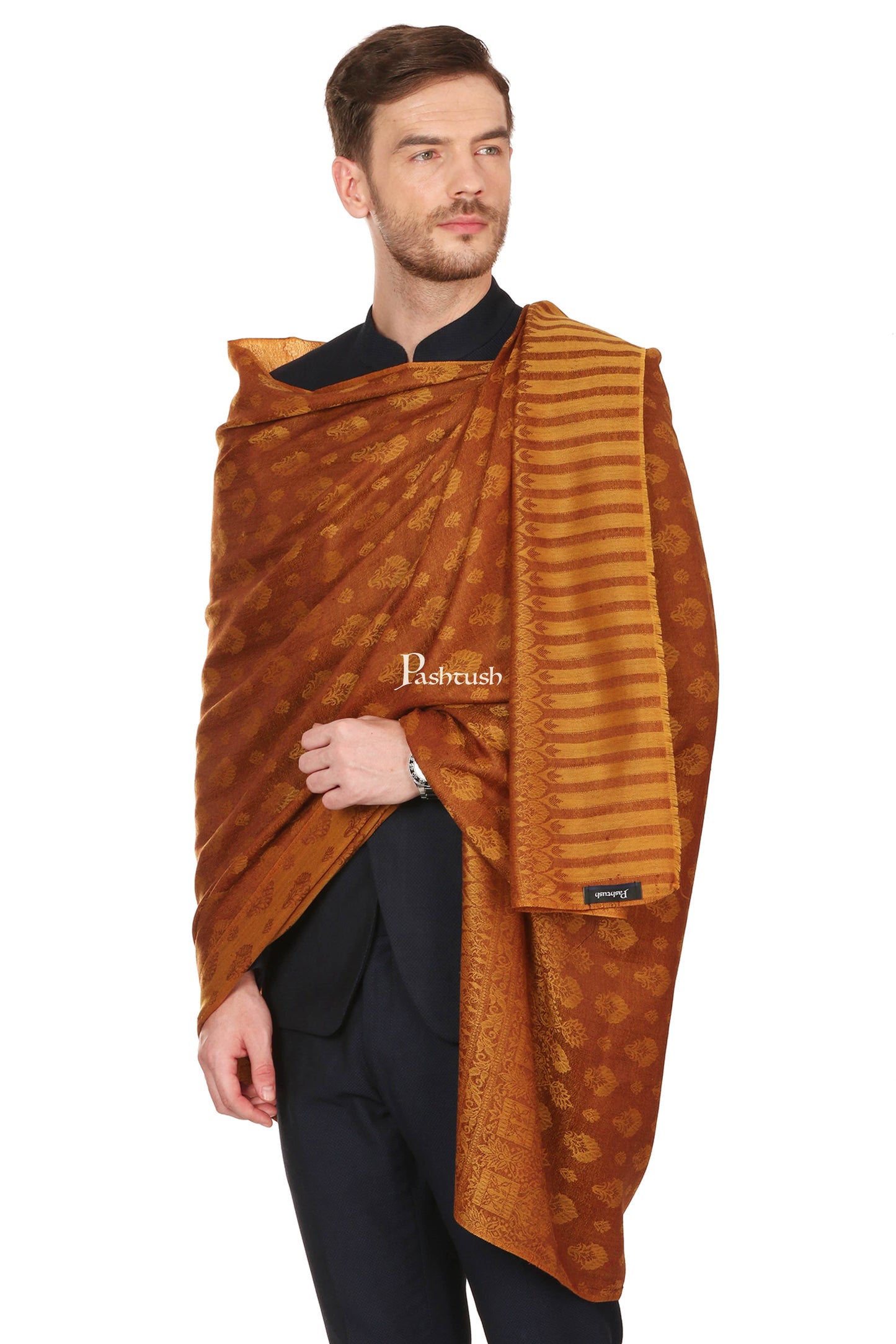 Pashtush India Mens Scarves Stoles and Mufflers Pashtush Mens Stole Scarf, Extra Soft Wool - Rusty Amber