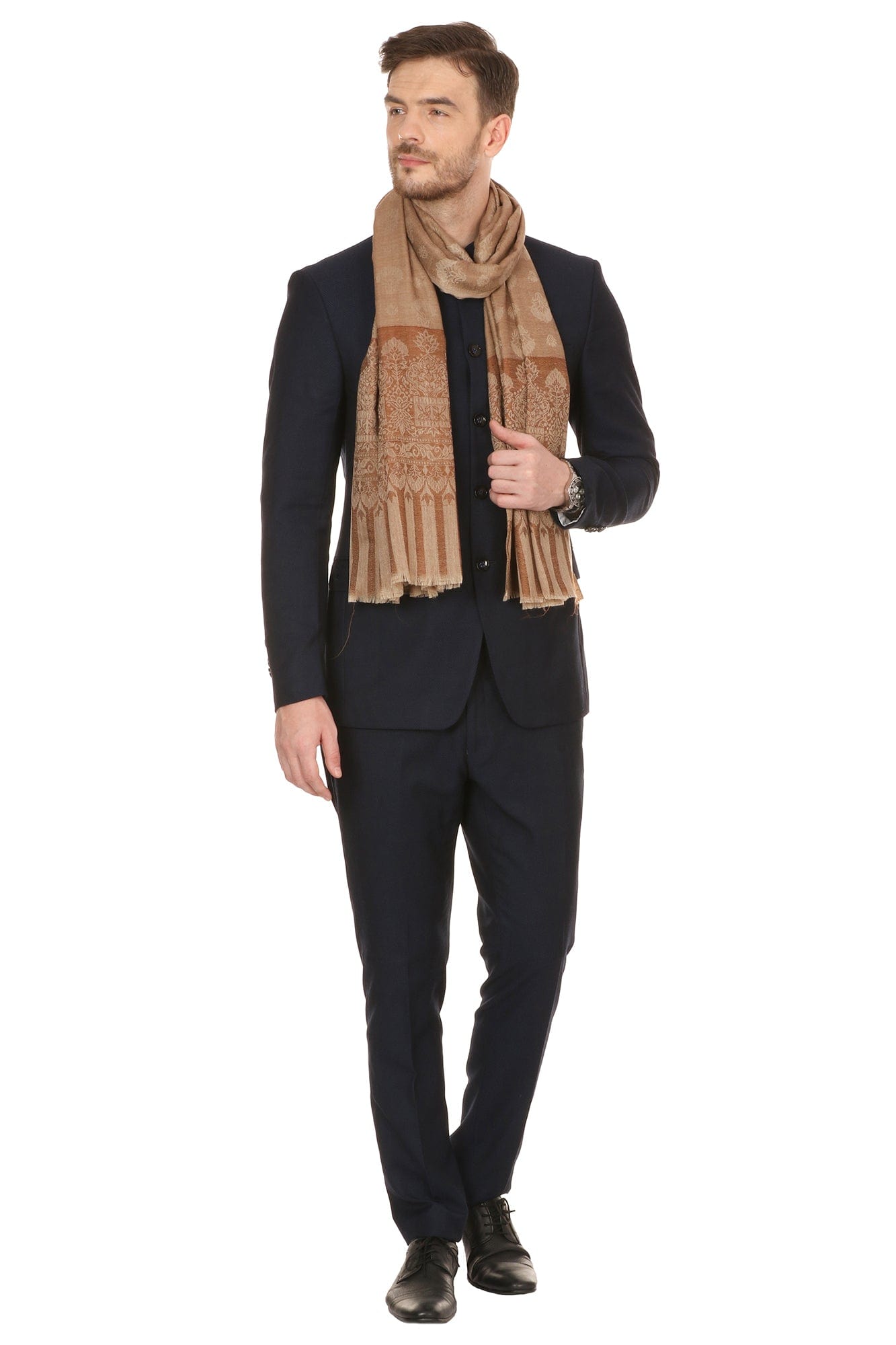 Pashtush India Mens Scarves Stoles and Mufflers Pashtush Mens Stole Scarf, Extra Soft Wool Stole - Taupe
