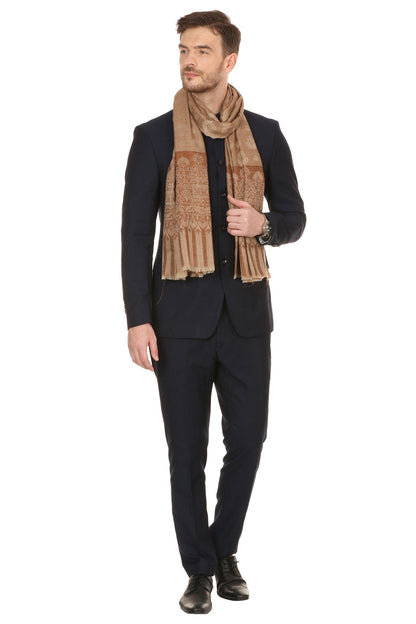 Pashtush India Mens Scarves Stoles and Mufflers Pashtush Mens Stole Scarf, Extra Soft Wool Stole - Taupe