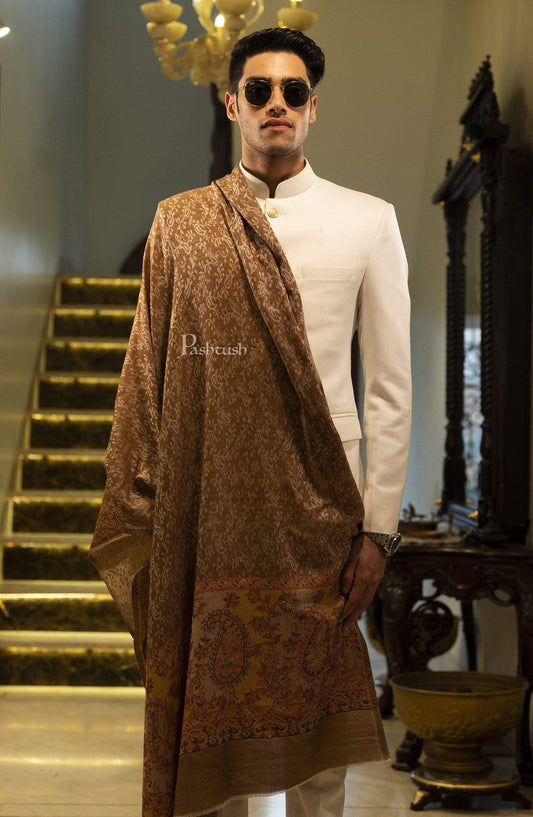 Pashtush Shawl Store Stole Pashtush Mens Stole, Soft Wool with Ambi Weave Palla, Espresso Brown