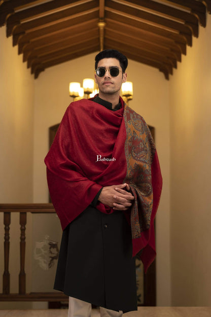Pashtush Shawl Store Stole Pashtush Mens Stole, Soft Wool with Ambi Weave Palla, Maroon