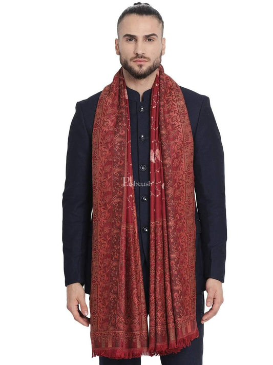 Pashtush India 100x200 Pashtush Mens Stole, Vintage Jamawar Design with Needle Embroidery
