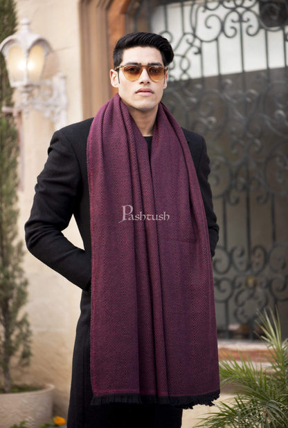 Pashtush India 100x200 Pashtush Mens Thick and Warm Woollen Scarf, Blowout Burgundy