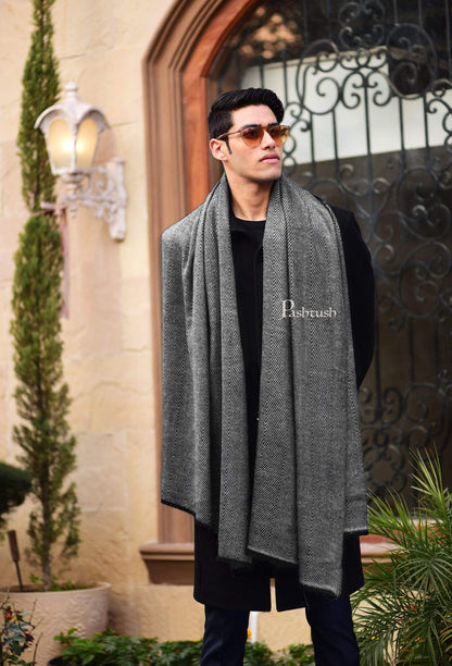 Pashtush India 70x200 Pashtush Mens Thick and Warm Woollen Stole, Smoked Grey