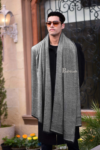 Pashtush India 70x200 Pashtush Mens Thick and Warm Woollen Stole, Smoked Grey
